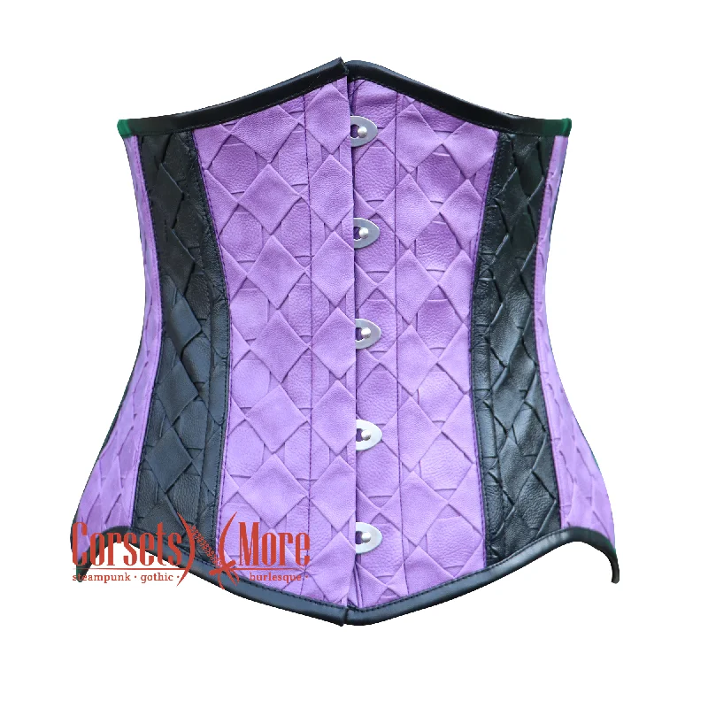 Markdowns Markdowns Purple And Black Faux Leather Gothic Underbust Steampunk Corset Halloween Top