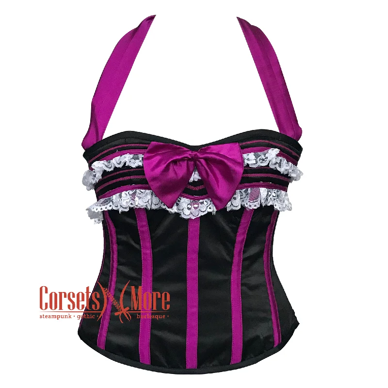 Weekend Savings Fiesta Weekend Savings Fiesta Purple And Black Satin With Front Bow Halter Neck Burlesque Gothic Overbust Corset Top