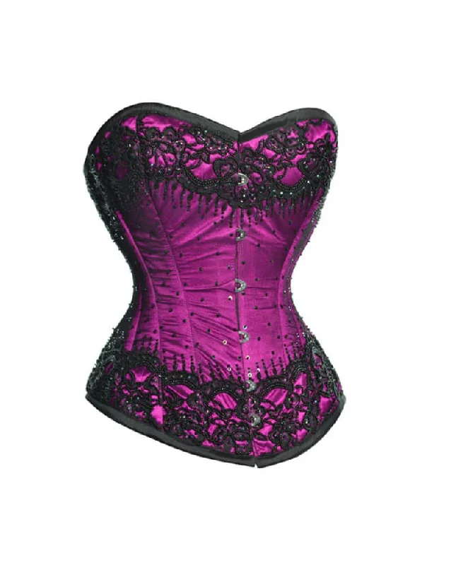 Extra Savings Extra Savings Purple Satin Black Sequins Burlesque Corset Waist Training Overbust Extra Savings Extra Savings Purple Satin Black Sequins Burlesque Corset Waist Training Overbust