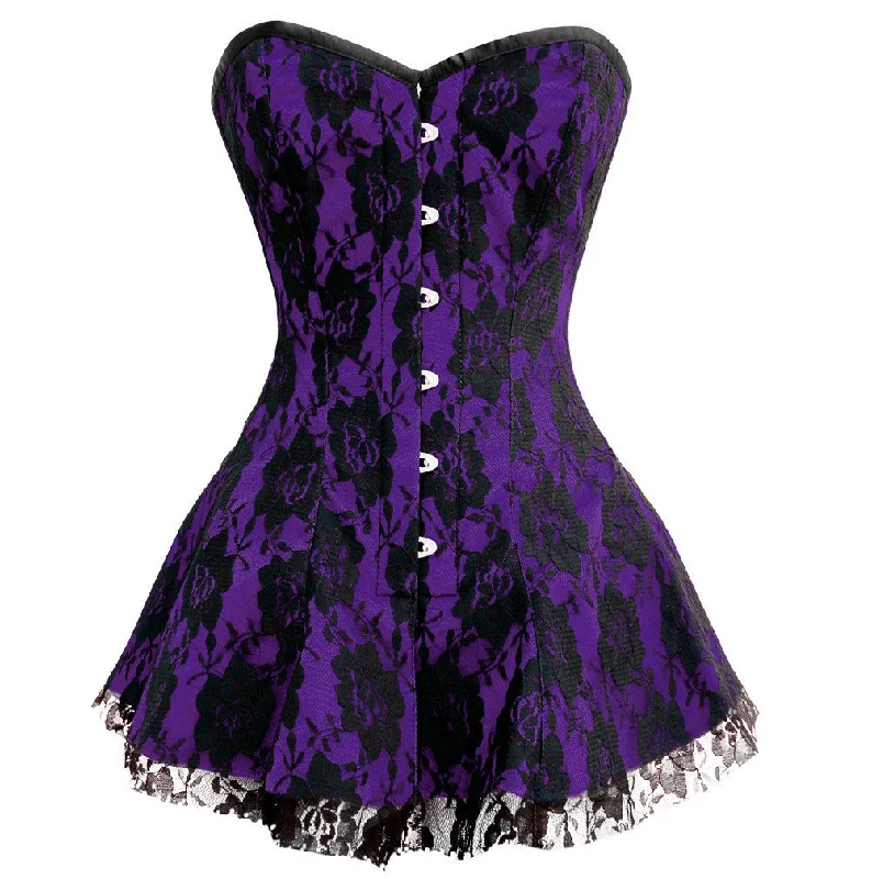 Top Pick Top Pick Purple Satin Net Gothic Overbust Corset Burlesque Costume