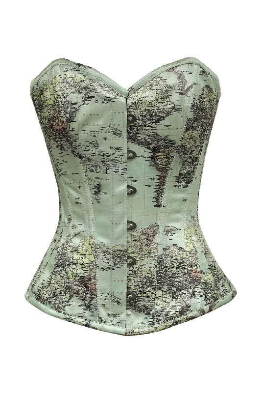 Don't Miss Out Don't Miss Out Raegan Green World Map Polyester Satin Overbust Corset Don't Miss Out Don't Miss Out Raegan Green World Map Polyester Satin Overbust Corset