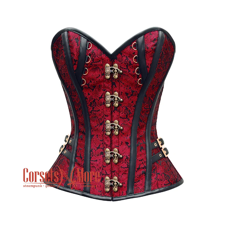 Special Price Special Price Red And Black Brocade Antique Clasps Steampunk Costume Gothic Corset Overbust Top Special Price Special Price Red And Black Brocade Antique Clasps Steampunk Costume Gothic Corset Overbust Top