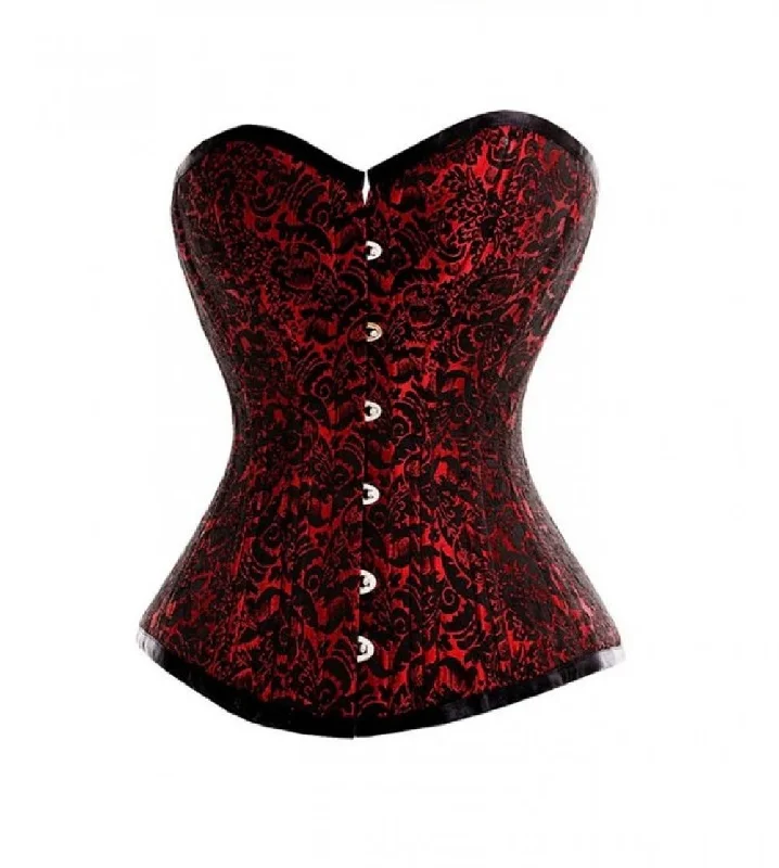 Steal Deal Steal Deal Red And Black Brocade Double Bone Overbust Corset Waist Training Steampunk Costume Steal Deal Steal Deal Red And Black Brocade Double Bone Overbust Corset Waist Training Steampunk Costume