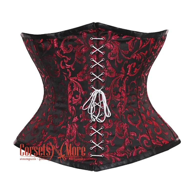 Online Only Online Only Red And Black Brocade Front White Lace Waist Training Steampunk Costume Underbust Corset