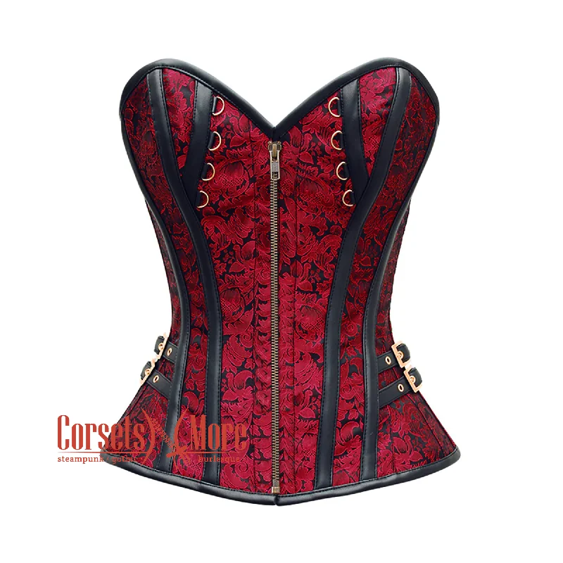 Sale Event Sale Event Red And Black Brocade Front Zipper Steampunk Costume Gothic Corset Overbust Top Sale Event Sale Event Red And Black Brocade Front Zipper Steampunk Costume Gothic Corset Overbust Top