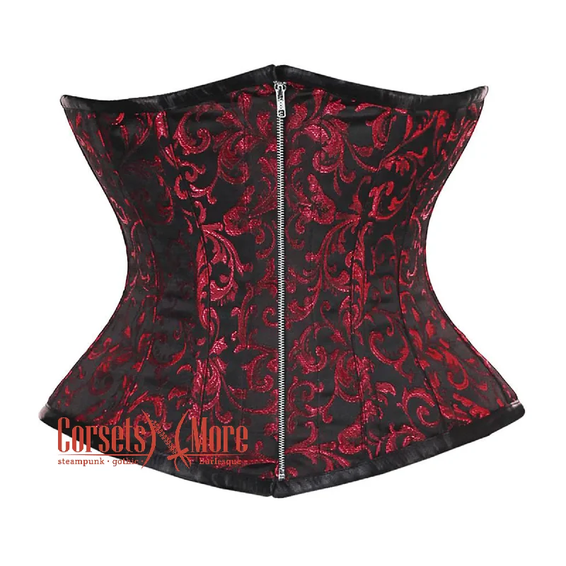 Quick Sale Quick Sale Red And Black Brocade Front Zipper Waist Training Steampunk Costume Underbust Corset Quick Sale Quick Sale Red And Black Brocade Front Zipper Waist Training Steampunk Costume Underbust Corset