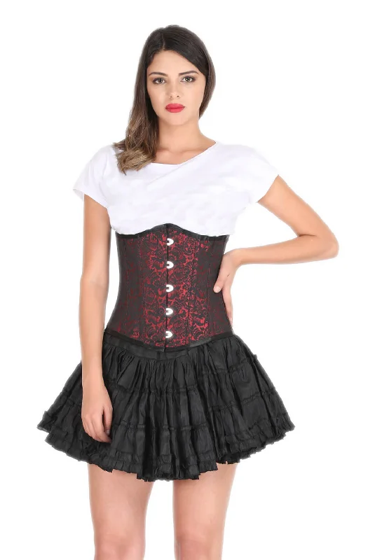 Steals and Deals Steals and Deals Red and Black Brocade Gothic Burlesque Corset Costume Waist Training Underbust Bustier Top