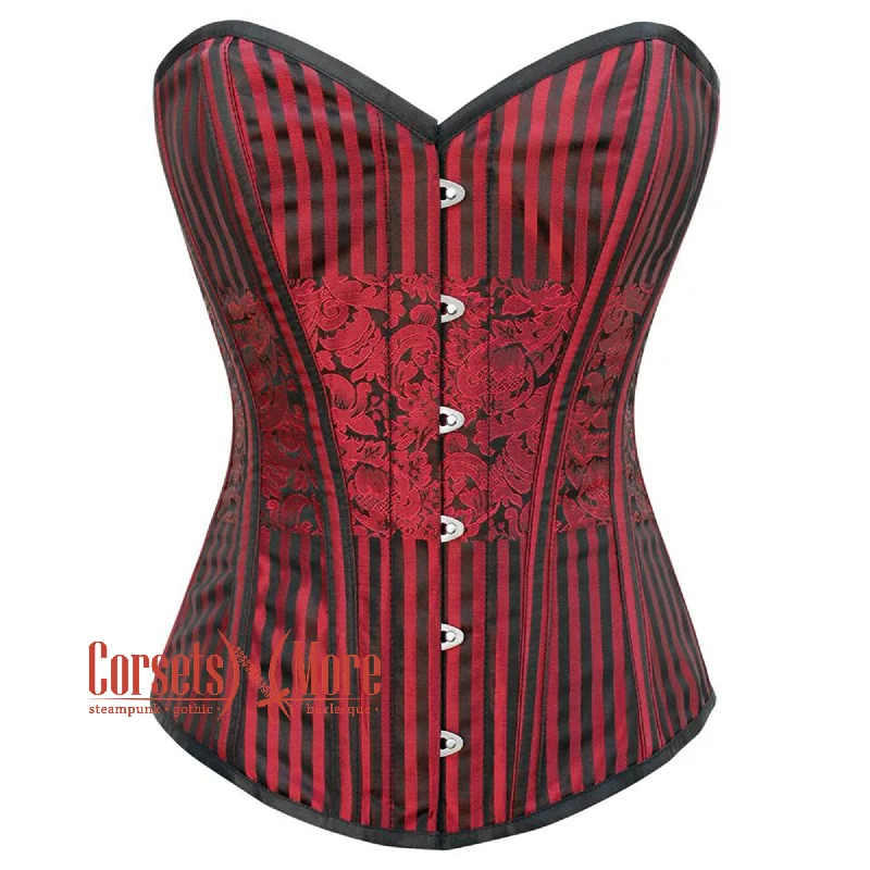 Deal of the Day Deal of the Day Red and Black Brocade Gothic Burlesque Waist Training Overbust Corset Bustier Top Deal of the Day Deal of the Day Red and Black Brocade Gothic Burlesque Waist Training Overbust Corset Bustier Top