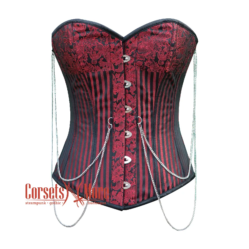Bargain Prices Bargain Prices Red And Black Brocade Gothic Steampunk Bustier Corset Overbust Top