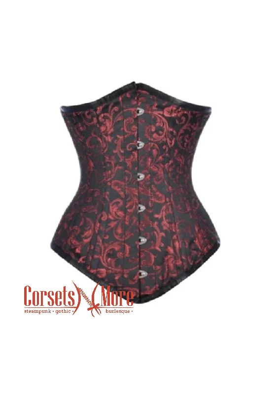 Best Deals Best Deals Red and Black Brocade Spiral Steel Boned Corset Waist Training Bustier LONG Underbust Corset Top Best Deals Best Deals Red and Black Brocade Spiral Steel Boned Corset Waist Training Bustier LONG Underbust Corset Top