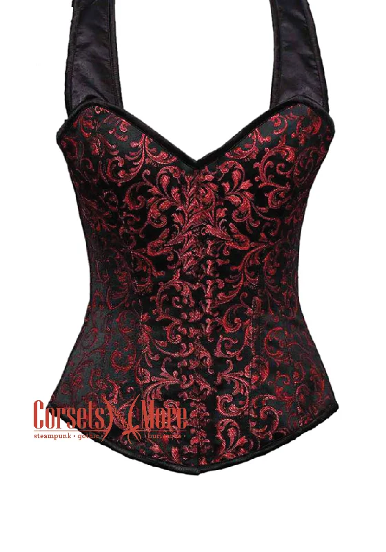 Special Discount Special Discount Red and Black Brocade with NO Front Opening Overbust Corset With Shoulder Straps Special Discount Special Discount Red and Black Brocade with NO Front Opening Overbust Corset With Shoulder Straps