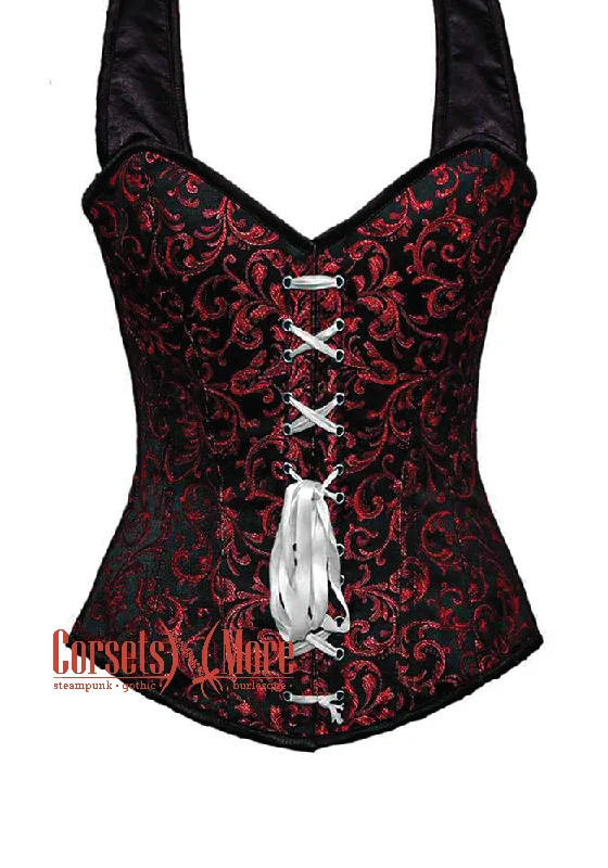 Shop and Save Shop and Save Red and Black Brocade with White Lace Overbust Corset With Shoulder Straps Shop and Save Shop and Save Red and Black Brocade with White Lace Overbust Corset With Shoulder Straps