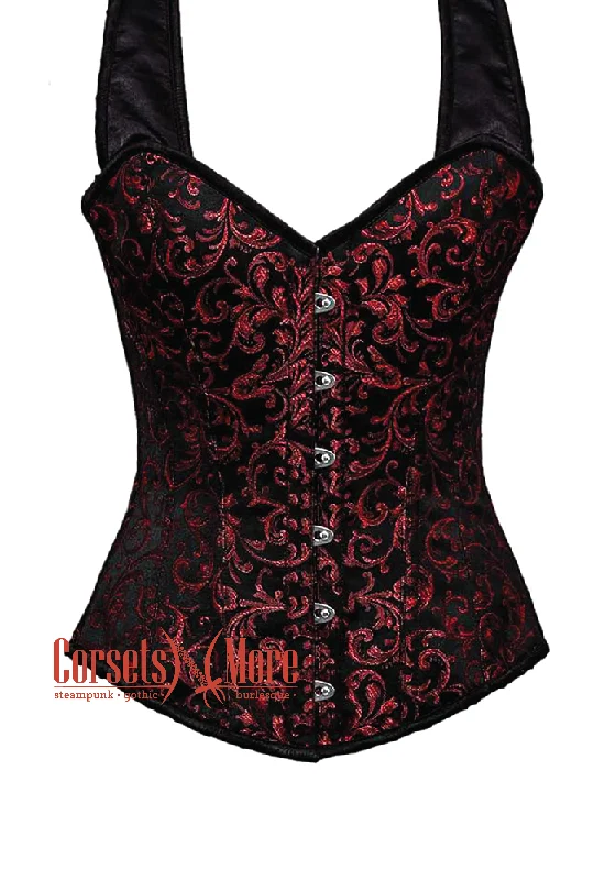Savings Galore Savings Galore Red and Black Brocade Gothic Costume Overbust Corset With Shoulder Straps Savings Galore Savings Galore Red and Black Brocade Gothic Costume Overbust Corset With Shoulder Straps
