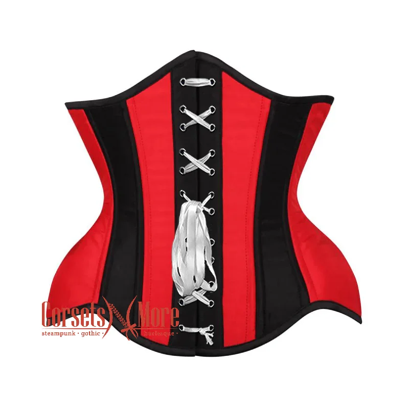 Bonus Savings Bonus Savings Red and Black Satin Net Overlay Stripe Front Clasps Waist Training Steampunk Underbust Corset Bonus Savings Bonus Savings Red and Black Satin Net Overlay Stripe Front Clasps Waist Training Steampunk Underbust Corset
