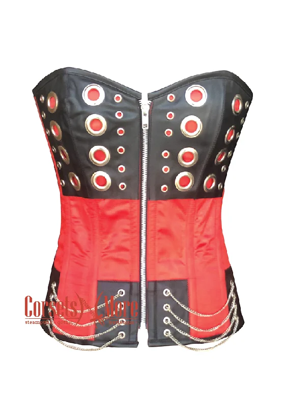 Epic Value Epic Value Red and Black Satin with O-Rings Steampunk Costume Overbust Corset Top