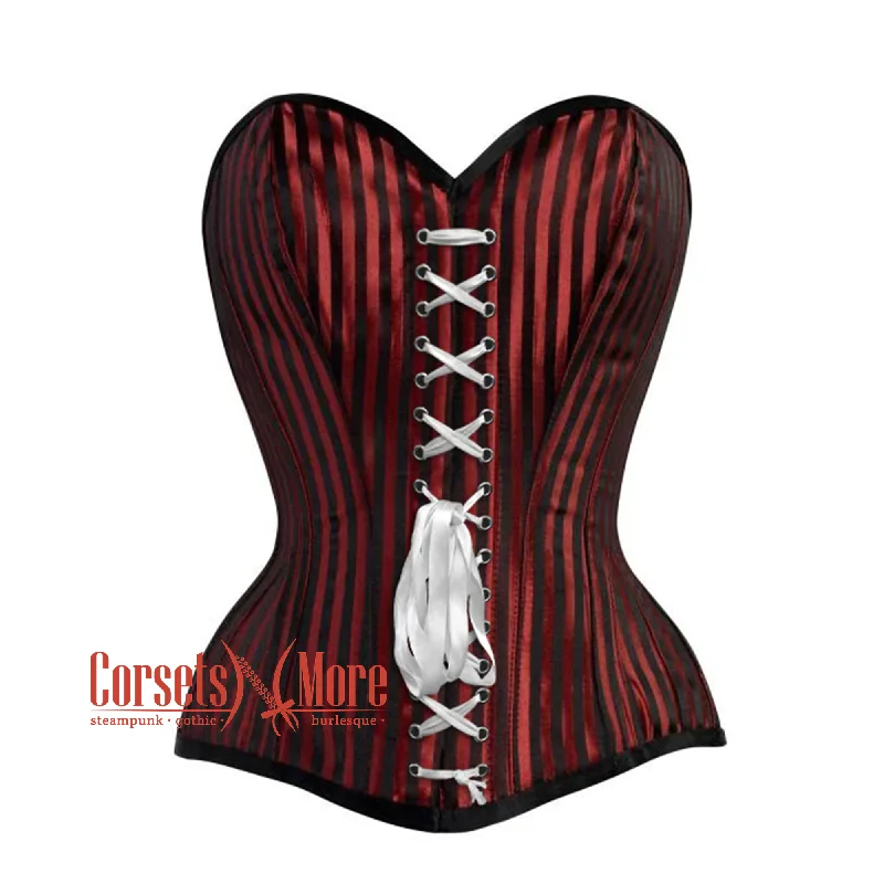 Midnight Madness Midnight Madness Red And Black Striped Brocade Front Lace Steampunk Costume Gothic Corset Overbust Top Midnight Madness Midnight Madness Red And Black Striped Brocade Front Lace Steampunk Costume Gothic Corset Overbust Top