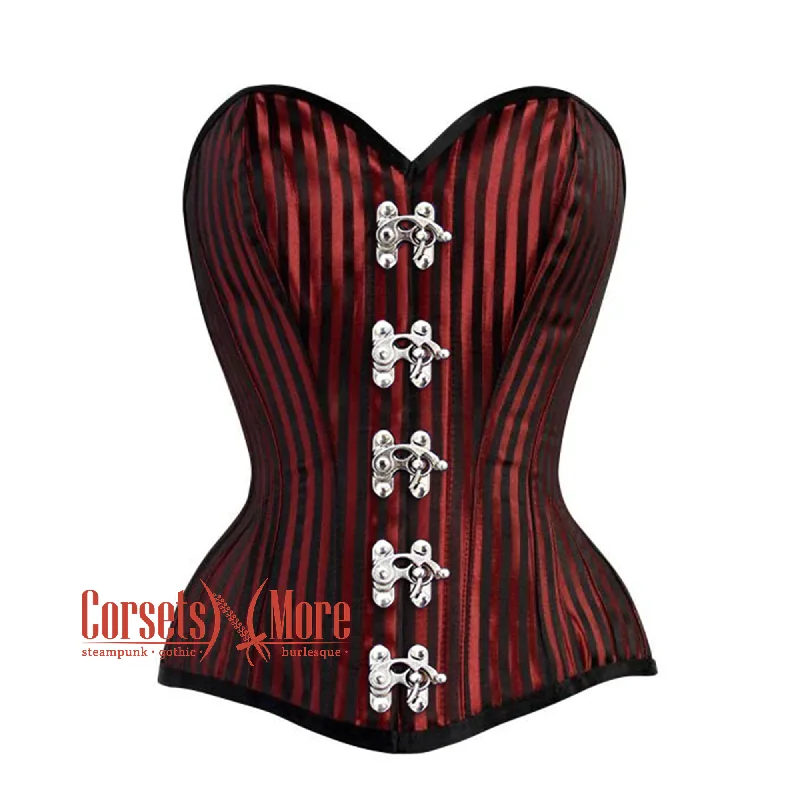 Markdowns Markdowns Red And Black Striped Brocade Silver Clasps Steampunk Costume Gothic Corset Overbust Top Markdowns Markdowns Red And Black Striped Brocade Silver Clasps Steampunk Costume Gothic Corset Overbust Top