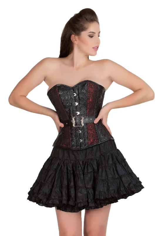 Mega Sale Mega Sale Red Black Brocade Leather Waist Training Bustier Overbust Corset Top Mega Sale Mega Sale Red Black Brocade Leather Waist Training Bustier Overbust Corset Top