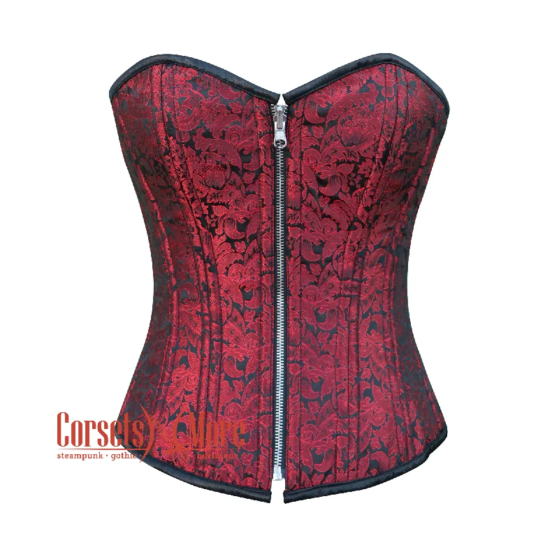 Weekend Savings Spectacular Weekend Savings Spectacular Red Black Brocade Reversible Corset Steampunk Zipper Halloween Overbust Top
