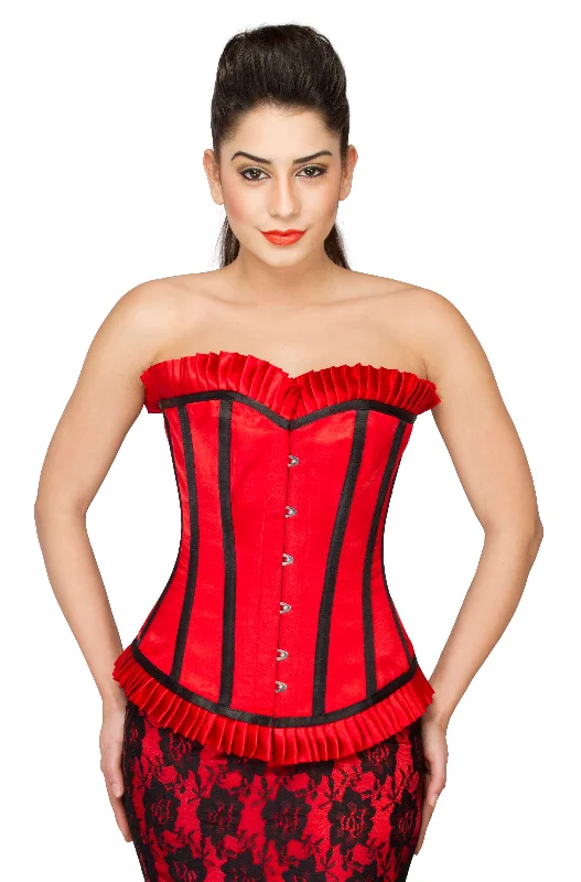 Referral Discount Referral Discount Red Satin Black Stripes Overbust Corset Top