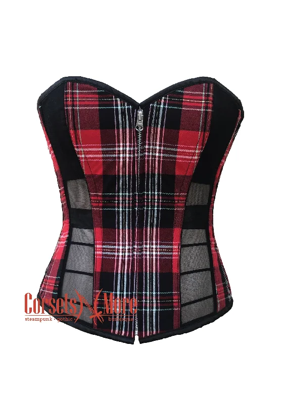 Limited Time Limited Time Red Flanel with Black mesh Front Zipper Corset Costume Overbust Top Limited Time Limited Time Red Flanel with Black mesh Front Zipper Corset Costume Overbust Top