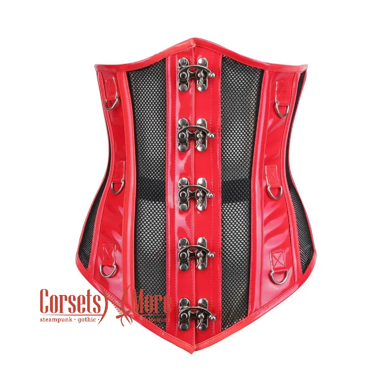 Amazing Value Amazing Value Red PVC Black Net Steampunk Heavy Duty Underbust Waist Training Sexy Corset Amazing Value Amazing Value Red PVC Black Net Steampunk Heavy Duty Underbust Waist Training Sexy Corset