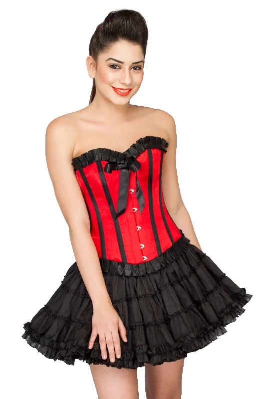 Loyalty Reward Loyalty Reward Red Satin Black Frill Overbust Corset Top