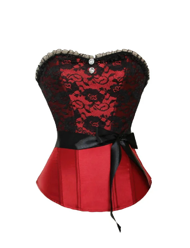 Best Bargains Best Bargains Red Satin Black Net Gothic Burlesque Corset Waist Training Valentine Overbust Best Bargains Best Bargains Red Satin Black Net Gothic Burlesque Corset Waist Training Valentine Overbust