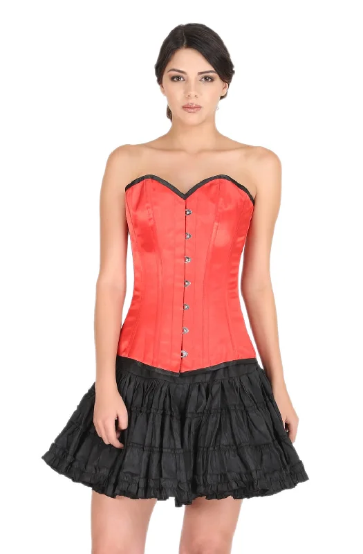 Savings Bonanza Savings Bonanza Red Satin Gothic Corset Burlesque Bustier Waist Training LONG Overbust
