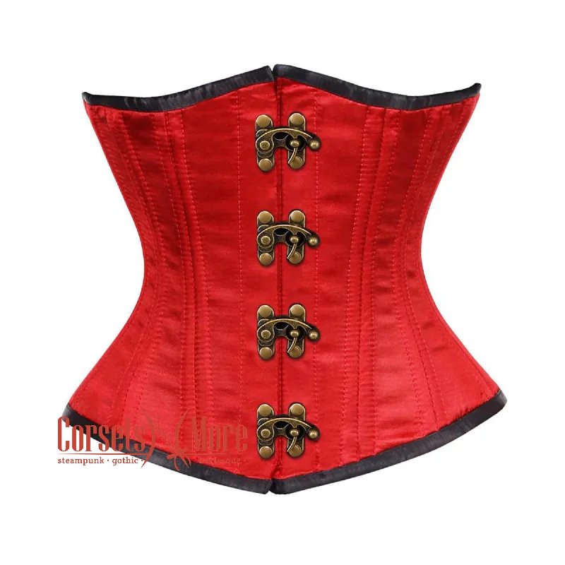 Now or Never Now or Never Red Satin Double Bone Front Antique Clasps Gothic Waist Training Underbust Corset Bustier Top