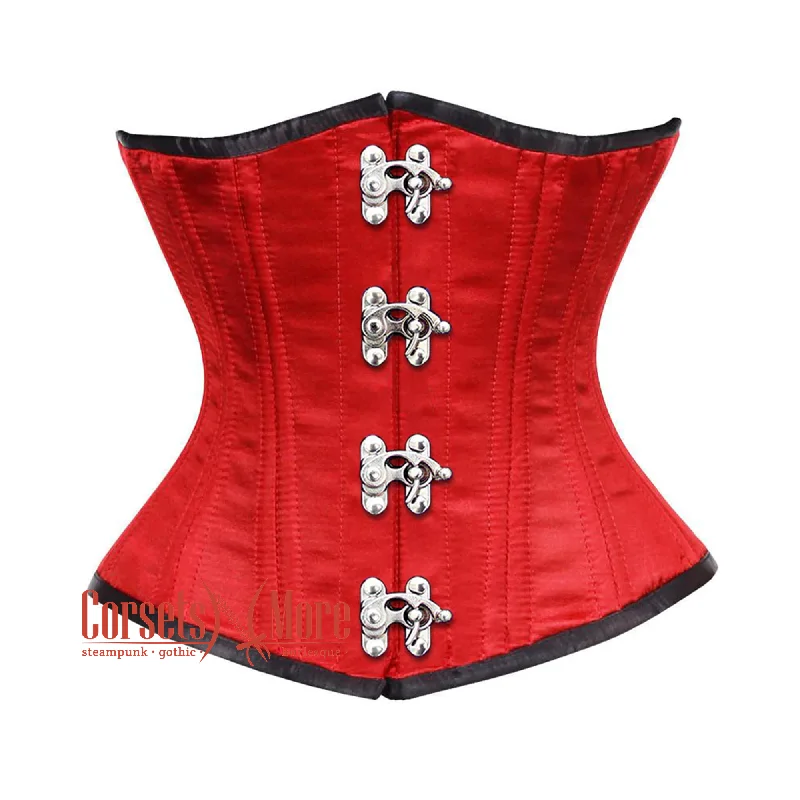 Overstock Clearance Overstock Clearance Red Satin Double Bone Front Clasps Gothic Waist Training Underbust Corset Bustier Top