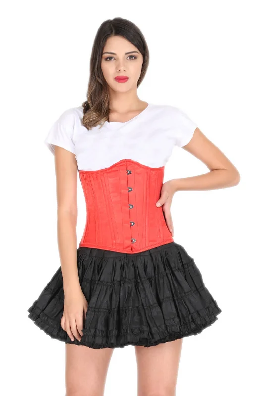 Special Price Special Price Red Satin Spiral Steel Boned Gothic Corset Costume Burlesque Waist Training Underbust Bustier Top