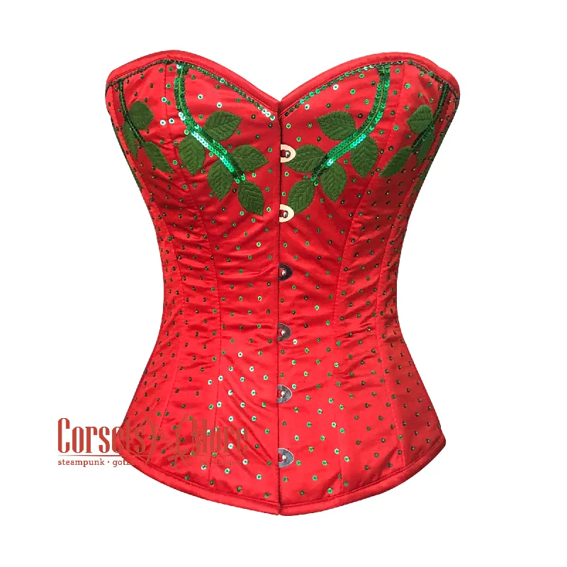 Sale Event Sale Event Red Satin Thread Sequins Work Burlesque Gothic Corset Top