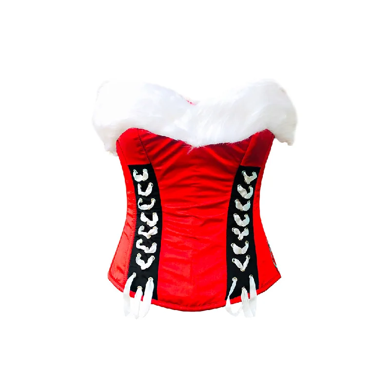 Massive Savings Massive Savings Red Satin White Fur Valentine Costume Overbust Bustier Halloween Corset Top Massive Savings Massive Savings Red Satin White Fur Valentine Costume Overbust Bustier Halloween Corset Top