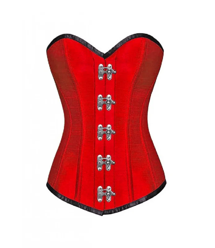 Early Access Early Access Red Silk with Silver Clasps Gothic Steampunk Corset LONGLINE Overbust Early Access Early Access Red Silk with Silver Clasps Gothic Steampunk Corset LONGLINE Overbust