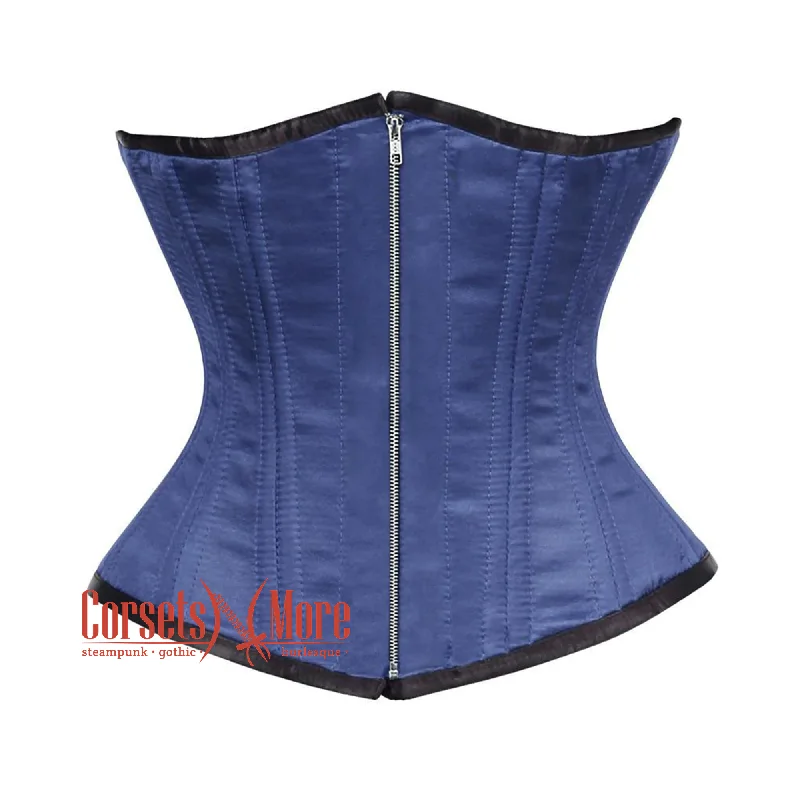 Savings Event Savings Event Royal Blue Satin Double Bone Front Zipper Gothic Waist Training Underbust Corset Bustier Top