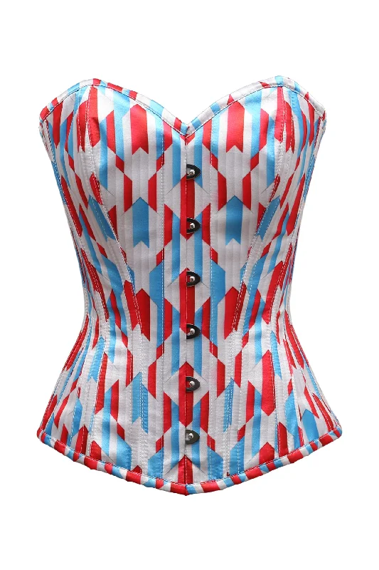 Instant Savings Instant Savings Rylee Red White Blue Zig Zag Print Satin Overbust Corset