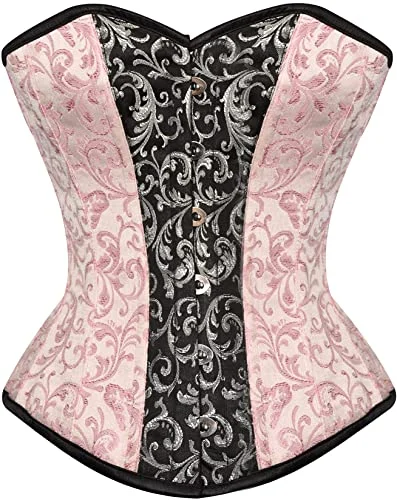 Super Deal Super Deal Sabitzer Pink Silver Black Steel Boned Overbust Corset