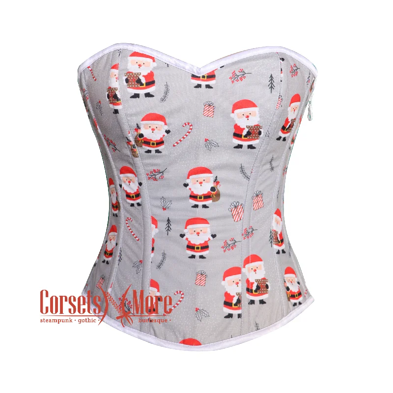 Bargain Bin Bargain Bin Santa Claus Printed Gray Cotton Overbust Corset Burlesque Christmas Costume Bargain Bin Bargain Bin Santa Claus Printed Gray Cotton Overbust Corset Burlesque Christmas Costume