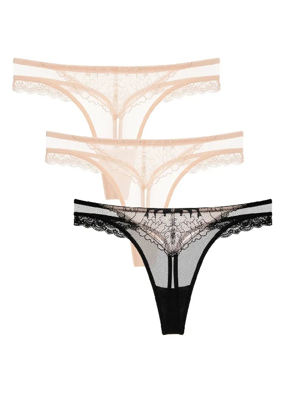 Great Deals Great Deals Sexy Embroidered Low Waist 3PCS Black Nude