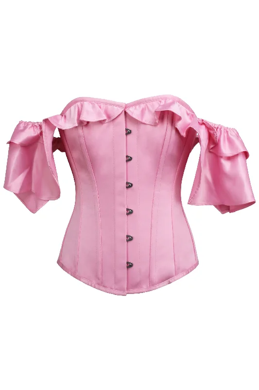Can't Miss Can't Miss Skye Baby Pink Satin Corset With Off The Shoulder Frilled Sleeves Can't Miss Can't Miss Skye Baby Pink Satin Corset With Off The Shoulder Frilled Sleeves