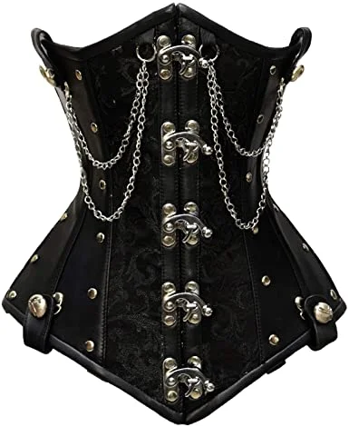 Deep Discounts Deep Discounts Staier Black Brocade & Faux Leather Underbust Corset With Chain Details Deep Discounts Deep Discounts Staier Black Brocade & Faux Leather Underbust Corset With Chain Details
