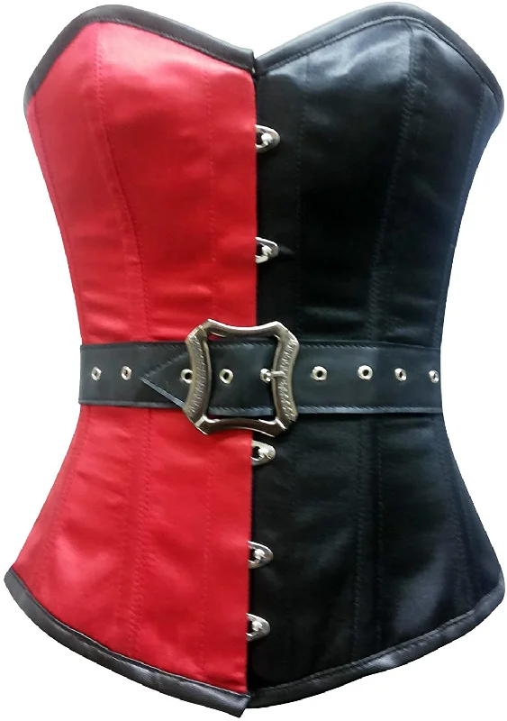 Huge Savings Huge Savings Traore Red & Black Satin Steampunk Overbust Corset With Belt Huge Savings Huge Savings Traore Red & Black Satin Steampunk Overbust Corset With Belt