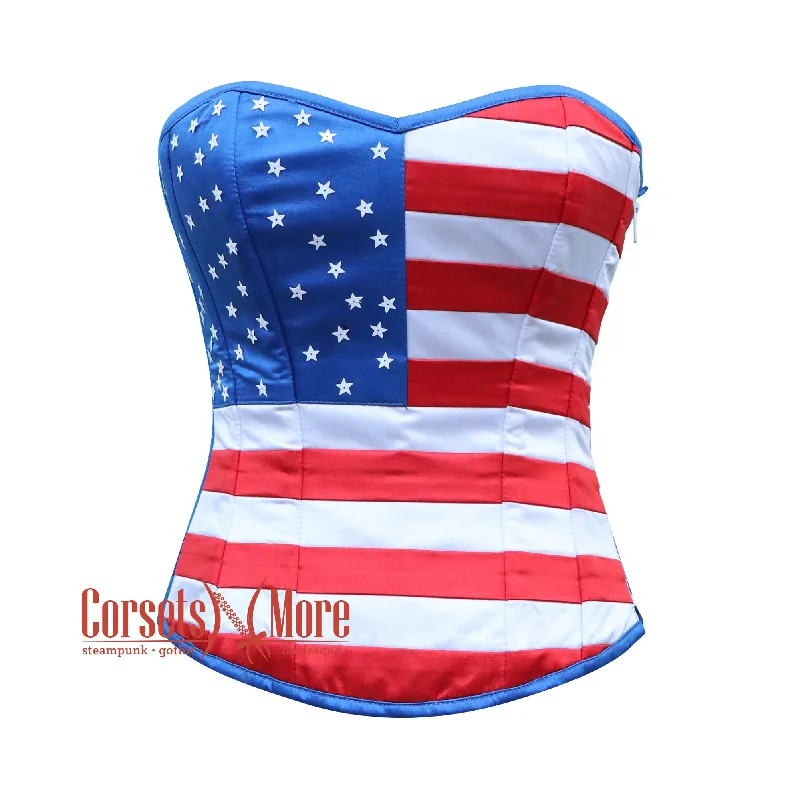 Buy Now Buy Now USA Flag Blue Satin with Red and White Stripes Corset Gothic Overbust Top Buy Now Buy Now USA Flag Blue Satin with Red and White Stripes Corset Gothic Overbust Top