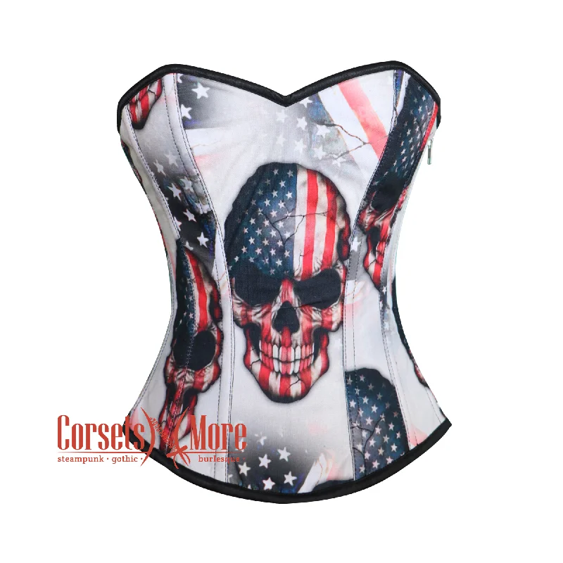 Best Bargains Best Bargains USA Flag Print Skull Cotton Gothic Overbust Burlesque Haunted Corset Top Best Bargains Best Bargains USA Flag Print Skull Cotton Gothic Overbust Burlesque Haunted Corset Top