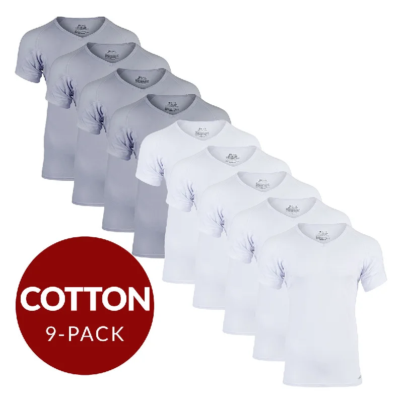 Weekend Savings Delight Weekend Savings Delight V-Neck Cotton Sweat Proof Undershirt For Men - Mix 9-Pack (5x White, 4x Grey)
