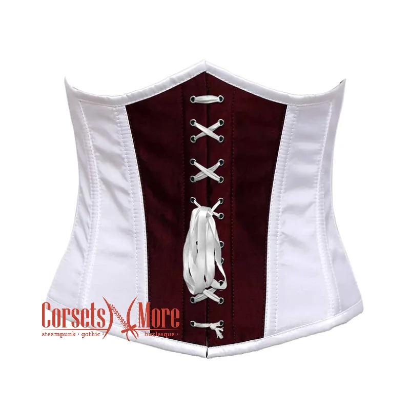 Markdown Sale Markdown Sale White And Burgundy With Front White Lace Underbust Corset Gothic Costume Bustier Top Markdown Sale Markdown Sale White And Burgundy With Front White Lace Underbust Corset Gothic Costume Bustier Top