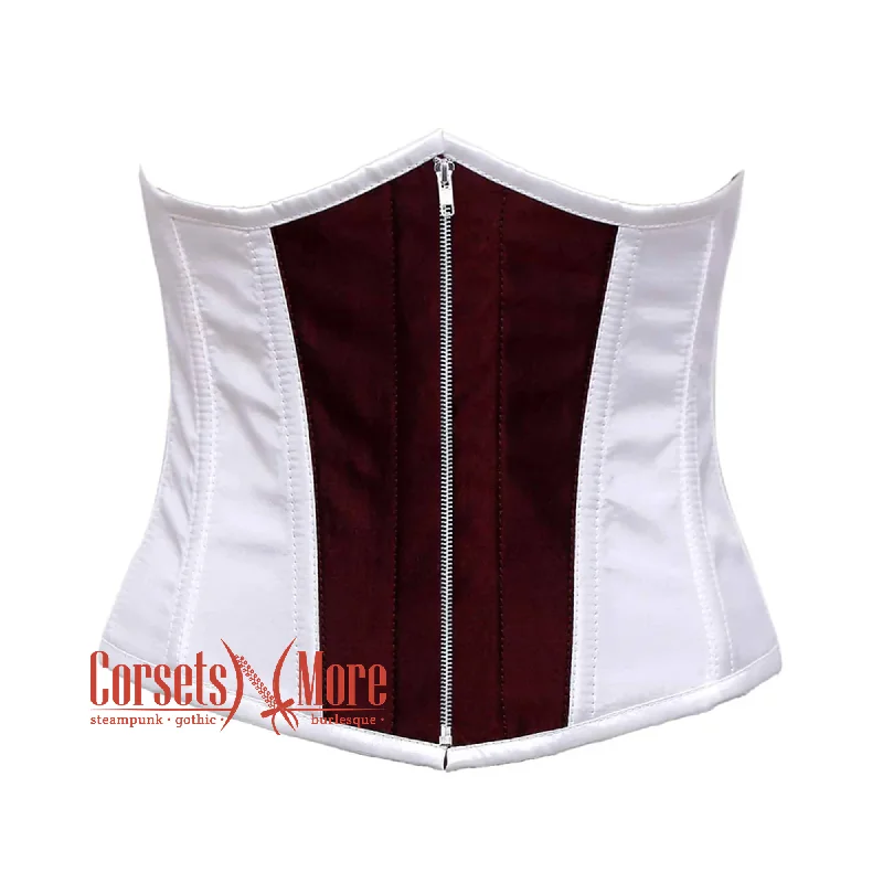 Exclusive Offer Exclusive Offer White And Burgundy With Front Zipper Underbust Corset Gothic Costume Bustier Top Exclusive Offer Exclusive Offer White And Burgundy With Front Zipper Underbust Corset Gothic Costume Bustier Top