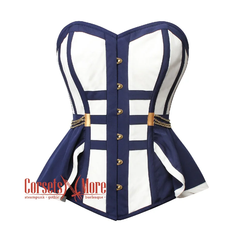 Buy More, Save More Buy More, Save More White And Navy Blue Satin Gothic Overbust Corset Bustier Doctor Who Costume Top Buy More, Save More Buy More, Save More White And Navy Blue Satin Gothic Overbust Corset Bustier Doctor Who Costume Top