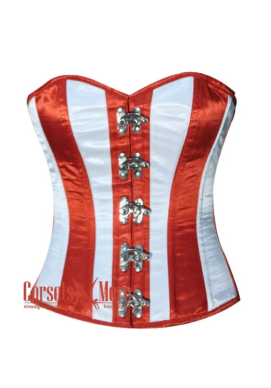 Incredible Offers Incredible Offers White And Red Stripes Burlesque Overbust Bustier Waist Training Corset Incredible Offers Incredible Offers White And Red Stripes Burlesque Overbust Bustier Waist Training Corset